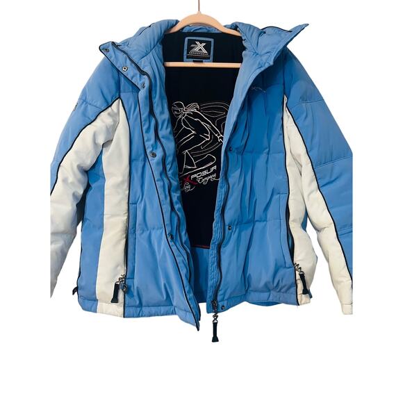 Zero Xposur Women Blue White Winter Ski Snowboard Jacket XL Down Feather Filling - Picture 1 of 13